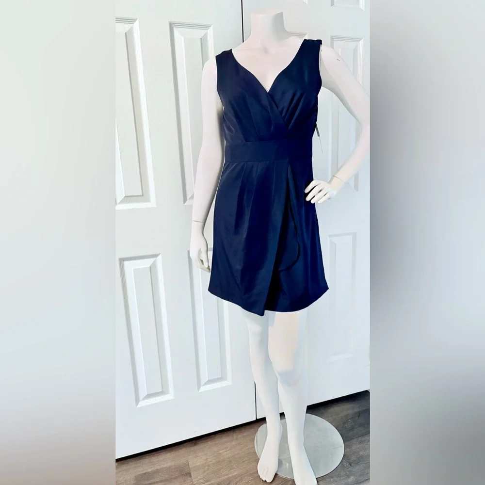 ALFRED SUNG Navy Mini Dress V-neck Sleeveless - New with Tags - Picture 3 of 9